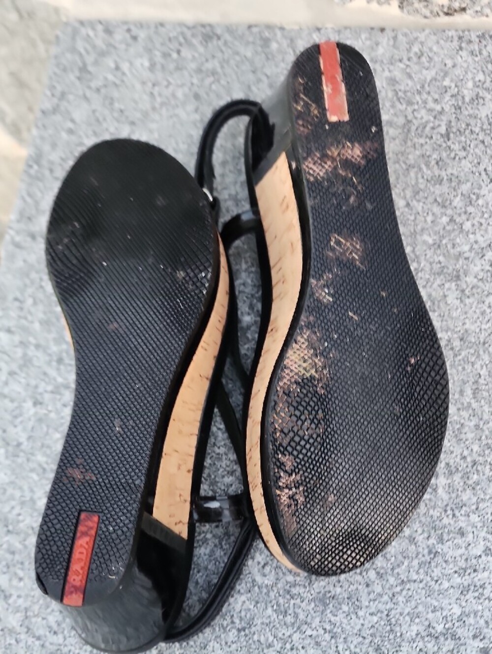 Prada Black Patent Leather Cork Wedge Thong Sandals - Picture 6 of 15